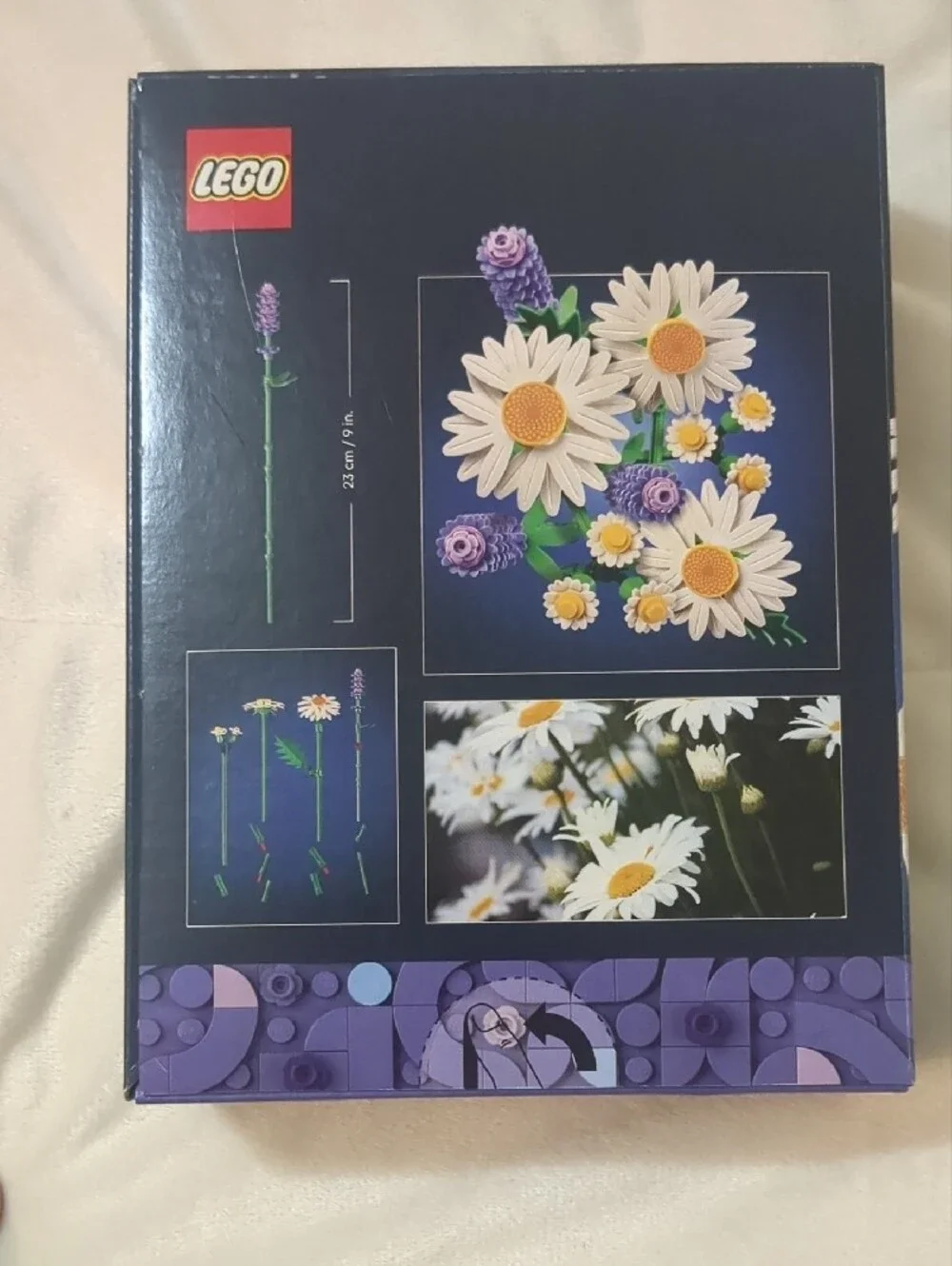 Lego Botanicals Daisies and Lavender Arrangement in White, Purple, Yellow, Green